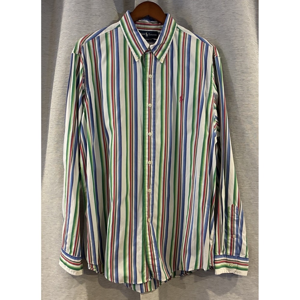Vintage Ralph Lauren Polo Men's XL Multicolored Stripe Shirt Custom Fit